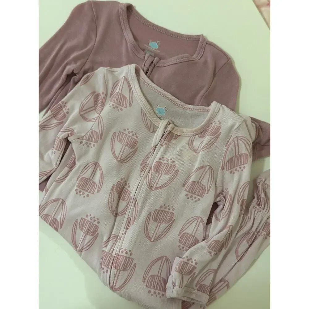 Cloud Island Baby 2pk Floral Soft Modal Blend Long Sleeve Footed Pajamas Stretch